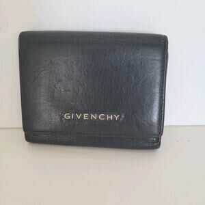 Givenchy Vintage Leather Wallet Black Trifold Medium Compact Logo Authentic
